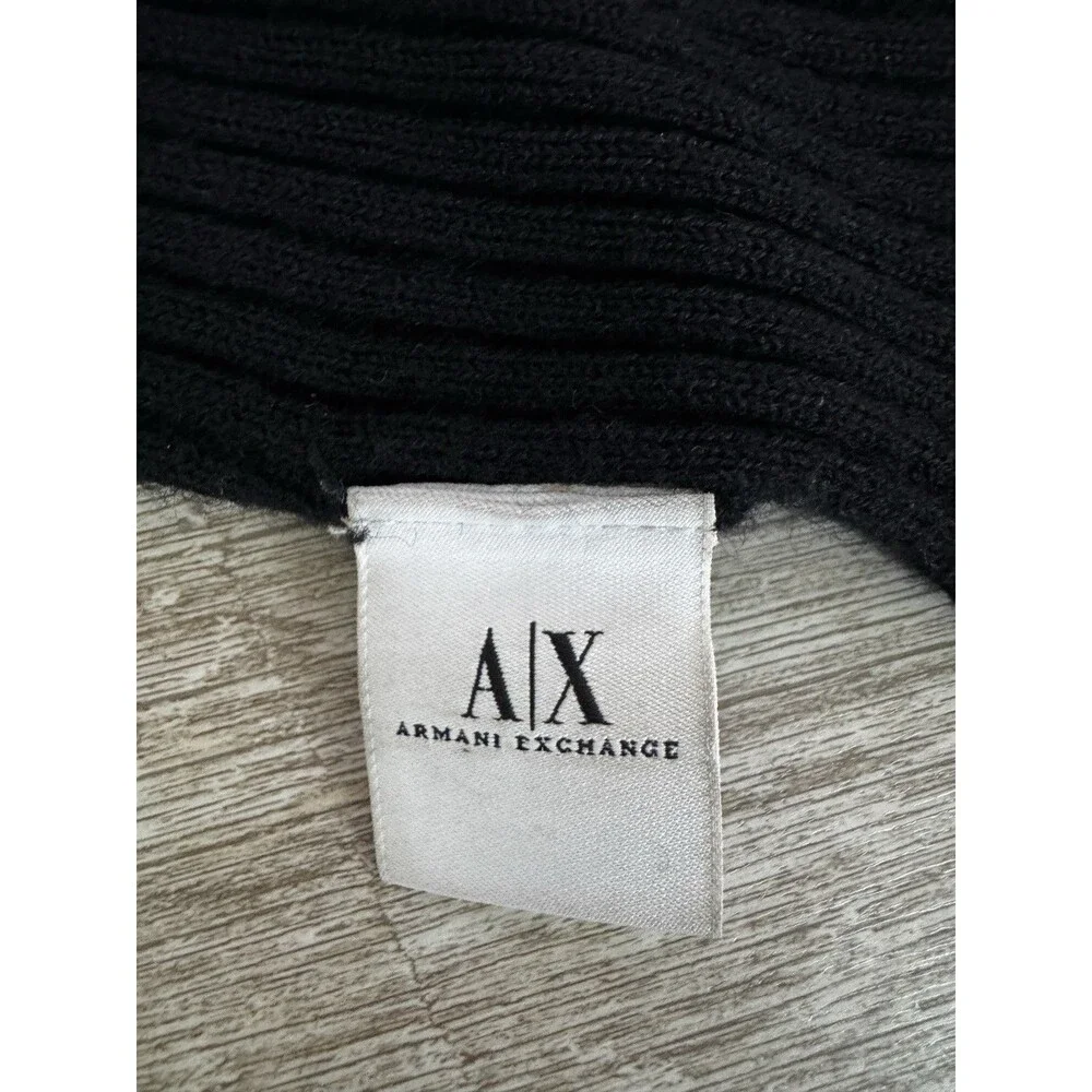 Vintage Armani Exchange Men’s Ribbed Scarf Black 100% Merino Wool 61